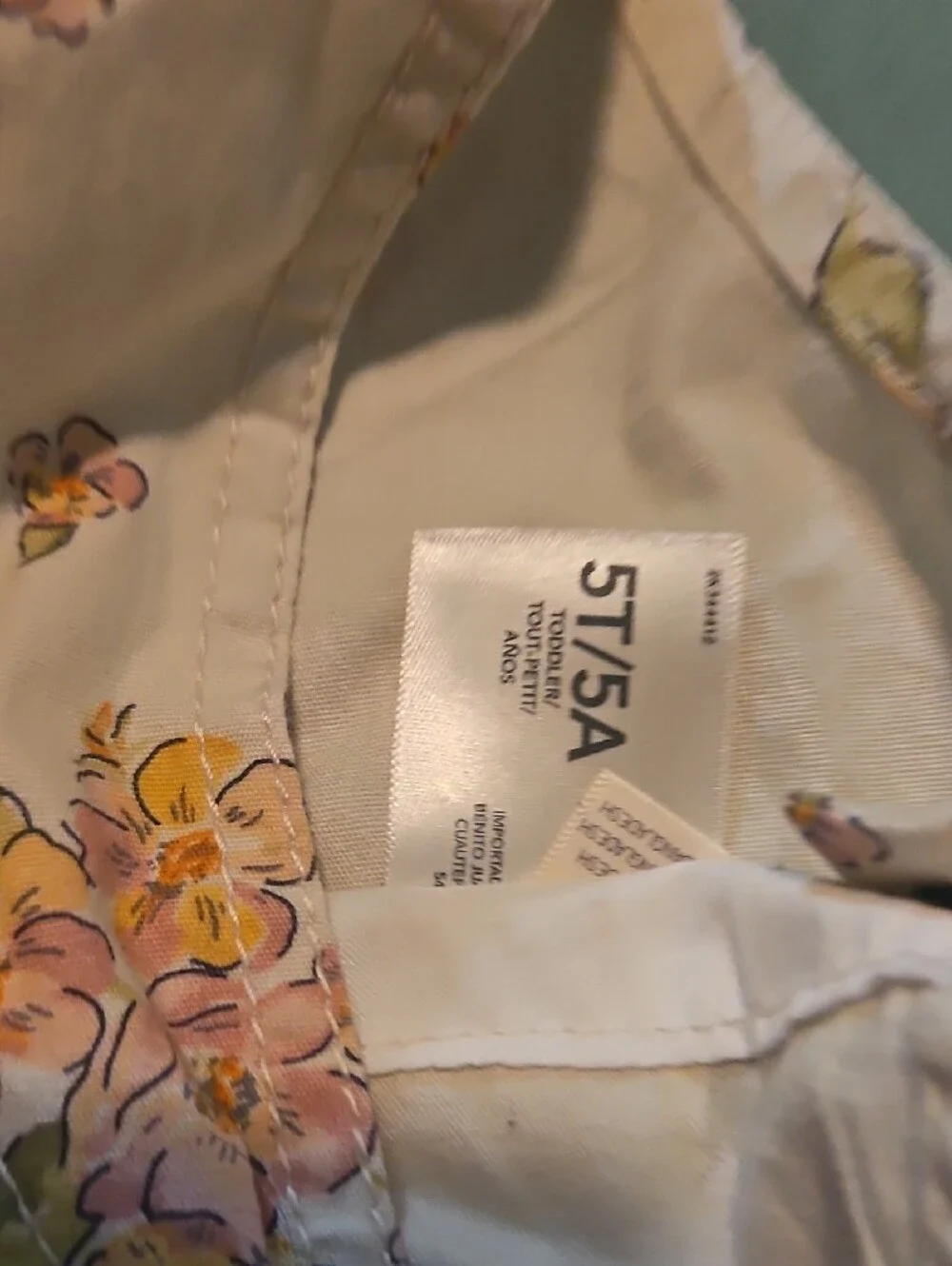 OshKosh B'gosh Cream Floral Short Overalls with Pink & Yellow Flowers - Size 5T